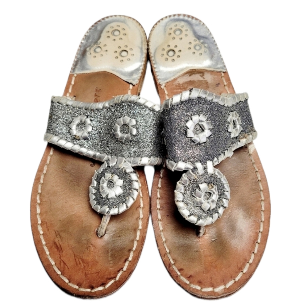 Jack Rogers Silver Glitter T-Strap Sandals Size 8 ?